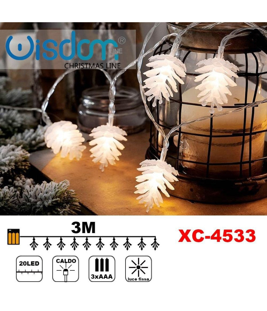 Catena Luminosa 20 Led A Batteria Luce Calda Fissa Decorazioni Natalizie Xc-4533         