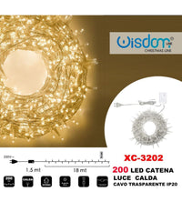 Catena Luminosa 200 Luci Led Lucciole Luce Calda Cavo Trasparente Ip20 Xc-3202         