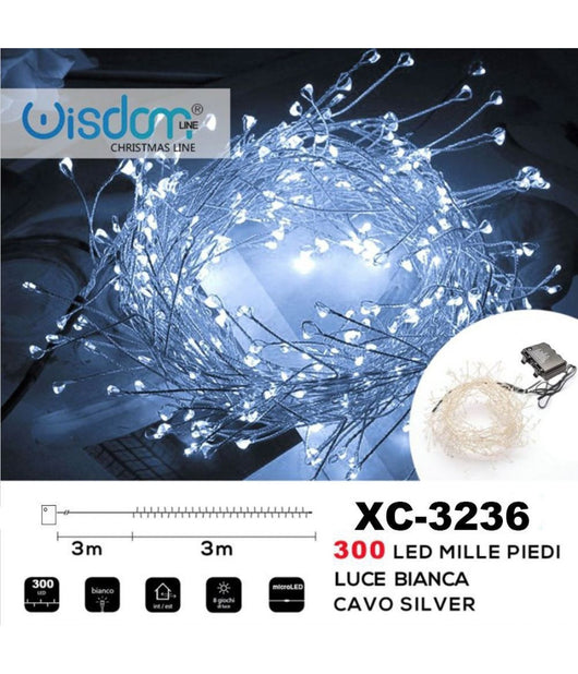 Catena Luminosa 300 Led Mille Piedi Effetto Ramo Luce Bianca A Batteria Xc-3236         