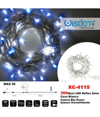 Catena Luminosa 300 Luci Led Lucciole Blu Fisso + Bianco Intermittente Xc-4115         