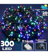 Catena Luminosa 300 Luci Led Lucciole Multicolore Controller 8 Funzioni Esterno         
