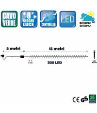 Catena Luminosa 300 Luci Led Lucciole Multicolore Controller 8 Funzioni Esterno         
