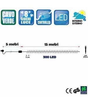 Catena Luminosa 300 Luci Led Lucciole Multicolore Controller 8 Funzioni Esterno         