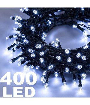 Catena Luminosa 400 Luci Led Bianco Freddo 8 Funzioni Per Albero Natale Addobbi         