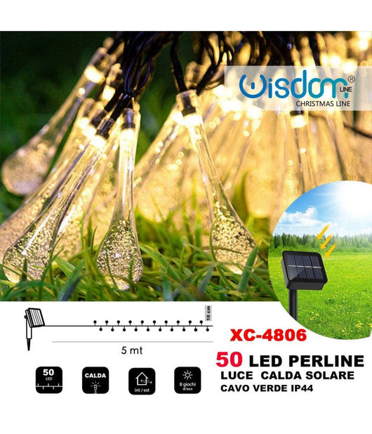 Trade Shop - Catena Luminosa 50 Gocce Luminose Led Ad Energia Solare Ip44 Luce Calda Xc-4806 -