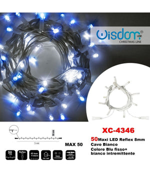 Catena Luminosa 50 Luci Led Lucciole Blu Fisso + Bianco Intermittente Xc-4346         