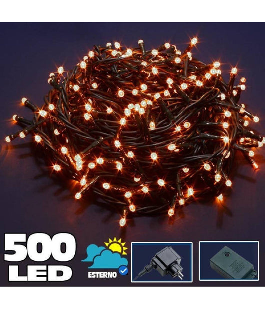 Catena Luminosa 500 Luci Led Lucciole Bianco Caldo Controller 8 Funzioni Esterno         
