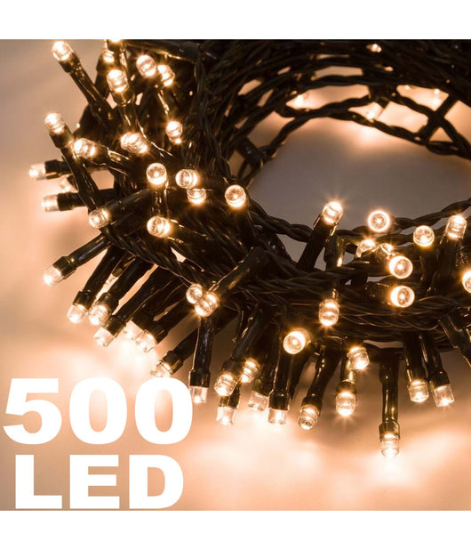Trade Shop - Catena Luminosa 500 Luci Led Lucciole Colore Bianco Caldo Con Controller Interno         