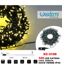 Catena Luminosa 500 Luci Led Lucciole Luce Dorata Cavo Verde Ip44 Xc-3108         