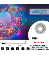 Catena Luminosa 500 Luci Led Lucciole Luce Multicolore Cavo Trasparente Xc-3170         