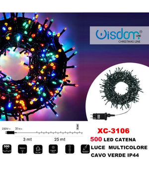Catena Luminosa 500 Luci Led Lucciole Luce Multicolore Cavo Verde Ip44 Xc-3106         
