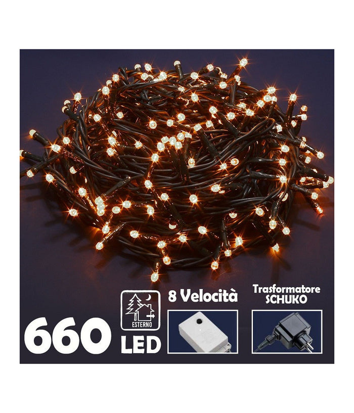 Catena Luminosa 660 Luci Led Lucciole Bianco Caldo Con Controller 8 Funzioni         