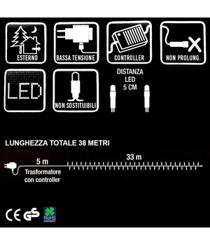 Catena Luminosa 660 Luci Led Lucciole Bianco Caldo Con Controller 8 Funzioni         