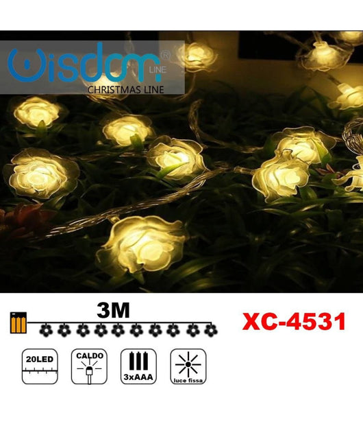 Catena Luminosa Con Rose 20 Led A Batteria Luce Calda Fissa Decorazioni Xc-4531         