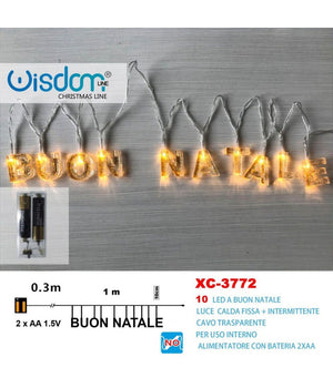 Catena Luminosa Con Scritta Buon Natale 10 Led A Batteria Luce Calda Xc-3772         