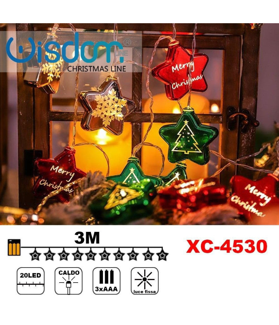 Catena Luminosa Con Stelle 20led A Batteria Luce Calda Fissa Decorazioni Xc-4530         