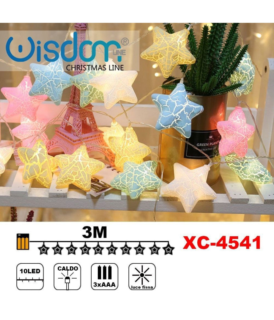 Catena Luminosa Con Stelle Colorate 10 Led A Batteria Luce Calda Fissa Xc-4541         