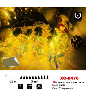 Catena Luminosa Lampadine Bulbo 10led Batteria Luce Calda Cavo Traparente Xc-8476         