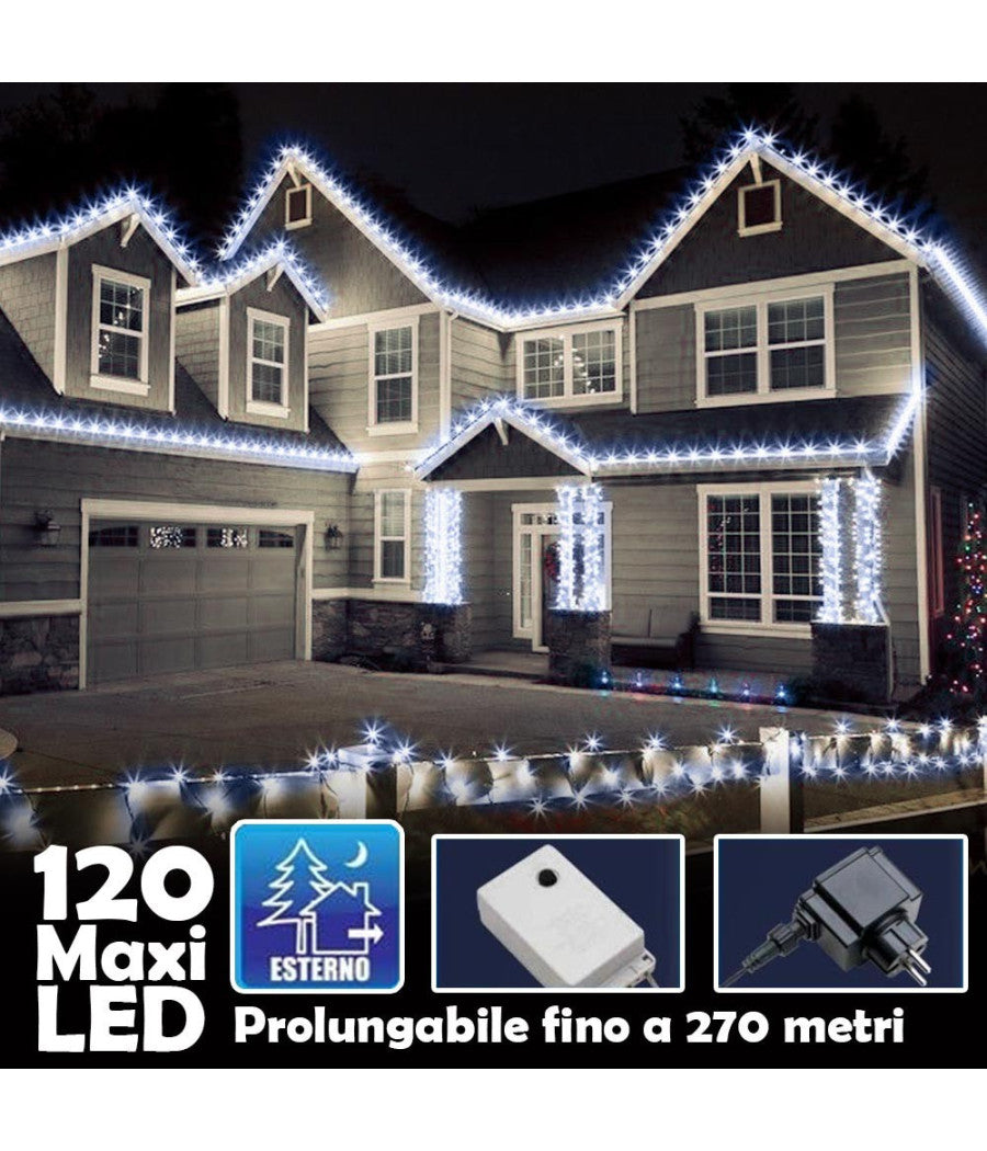 Catena Luminosa Natalizia 100led Bianco Freddo Con Flash 9mt Esterno Prolungabil         