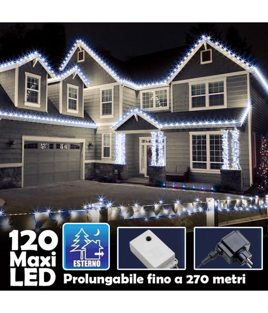 Catena Luminosa Natalizia 100led Bianco Freddo Con Flash 9mt Esterno Prolungabil         