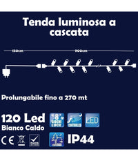 Catena Luminosa Natalizia 120led Bianco Caldo Con Flash 9mt Esterno Prolungabile         