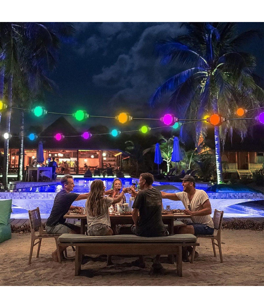 Catena Luminosa Solare Crepuscolare Led Rgb Rgbw Smart Bluetooth Ip65 Luce 13 Mt         