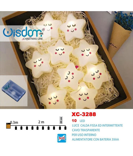 Catena Luminosa Stelle 10led A Batteria Luce Calda Fissa + Intermittente Xc-3288         