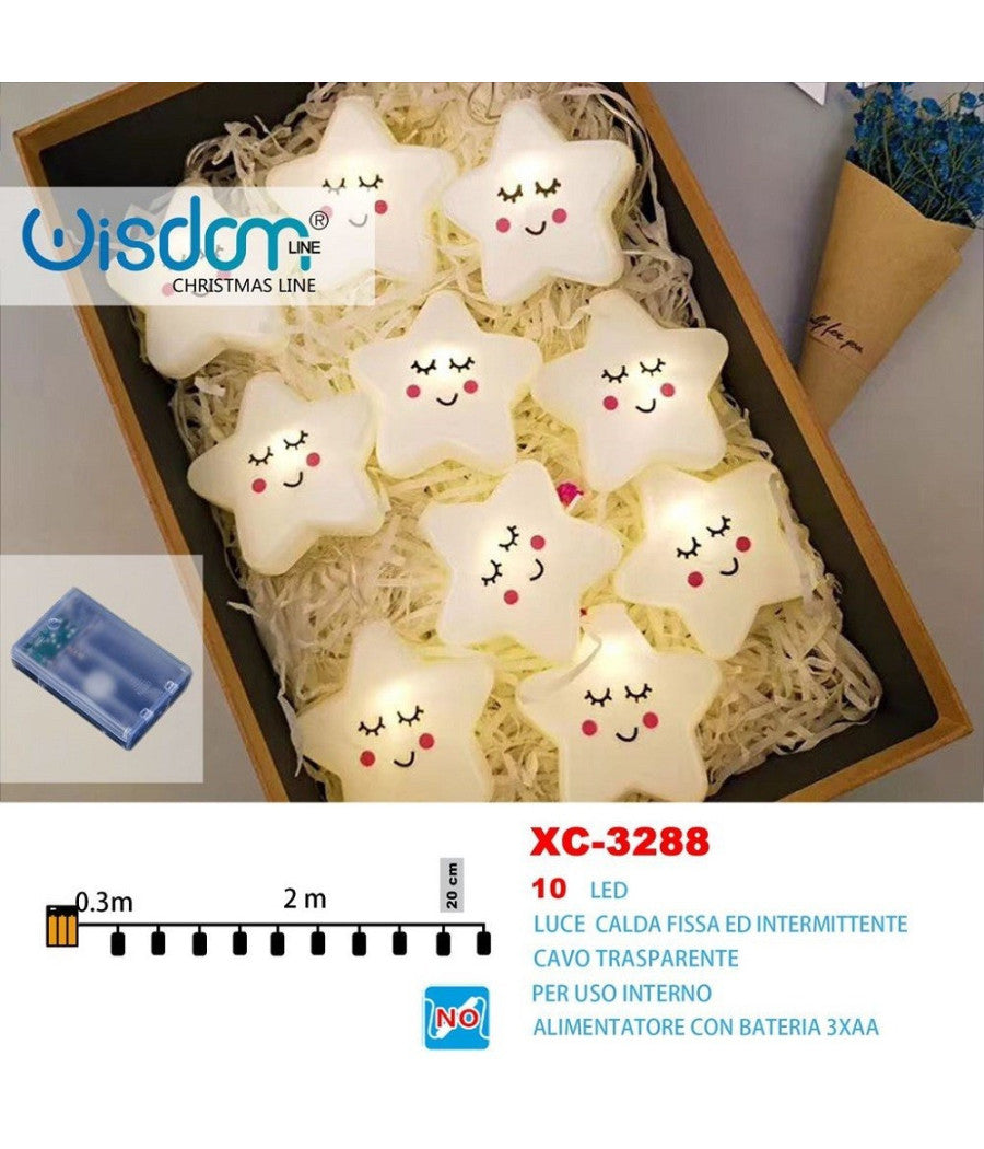 Catena Luminosa Stelle 10led A Batteria Luce Calda Fissa + Intermittente Xc-3288         