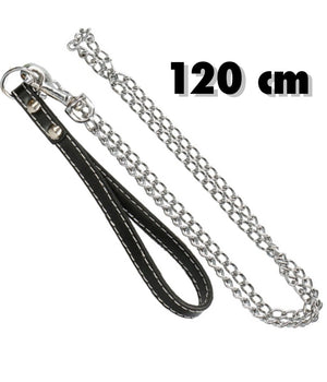 Catena Per Cane Guinzaglio Cani 120cm Con Gancio Acciaio E Maniglia In Cuoio         