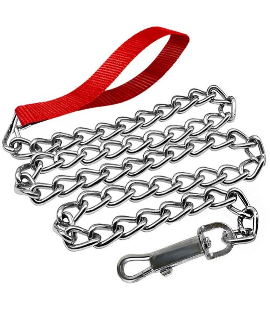 Catena Per Cane Guinzaglio Cani 120x2x1,5cm Con Gancio Acciaio Maniglia Nylon         