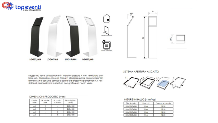 Leggio verniciato bianco con cornice A4