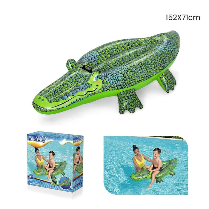 Trade Shop - Cavalcabile Coccodrillo Gonfiabile Per Bambini Galleggiante 152x71cm Con Maniglia 41477 -