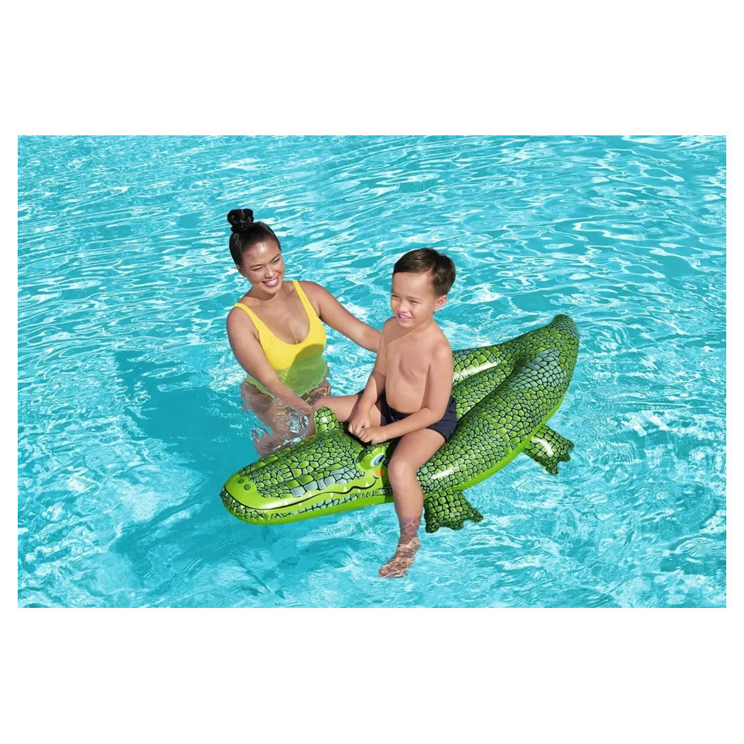 Trade Shop - Cavalcabile Coccodrillo Gonfiabile Per Bambini Galleggiante 152x71cm Con Maniglia 41477 -