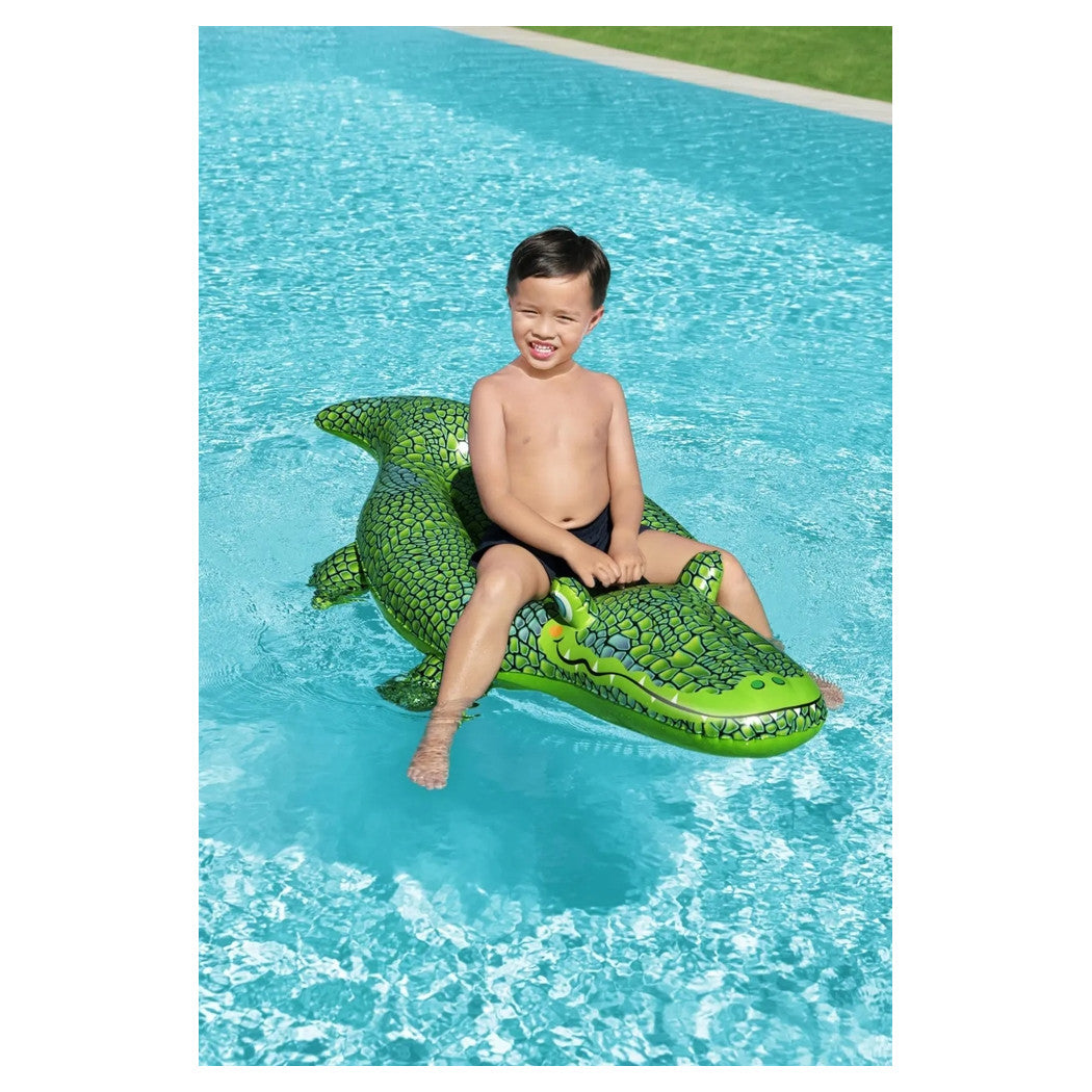 Trade Shop - Cavalcabile Coccodrillo Gonfiabile Per Bambini Galleggiante 152x71cm Con Maniglia 41477 -