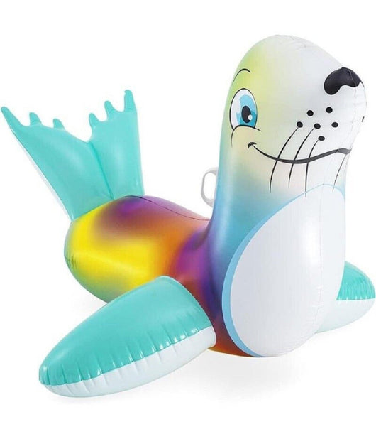 Trade Shop - Cavalcabile Gonfiabile A Forma Di Foca Allegra Bambini 157x114cm Maniglie 41479 -