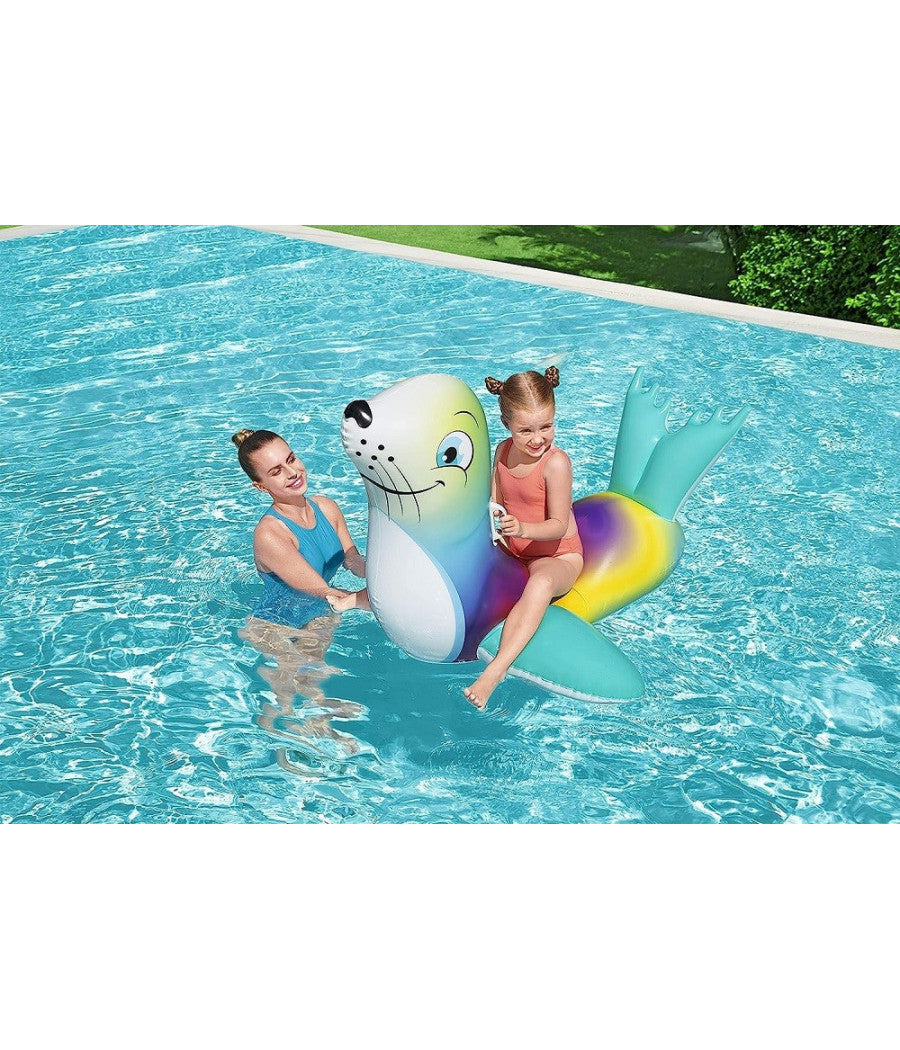 Cavalcabile Gonfiabile A Forma Di Foca Allegra Bambini 157x114cm Maniglie 41479         
