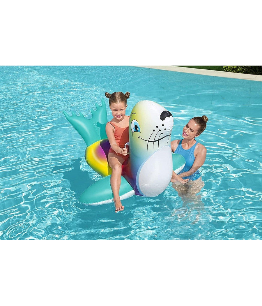 Cavalcabile Gonfiabile A Forma Di Foca Allegra Bambini 157x114cm Maniglie 41479         