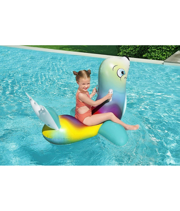 Trade Shop - Cavalcabile Gonfiabile A Forma Di Foca Allegra Bambini 157x114cm Maniglie 41479 -