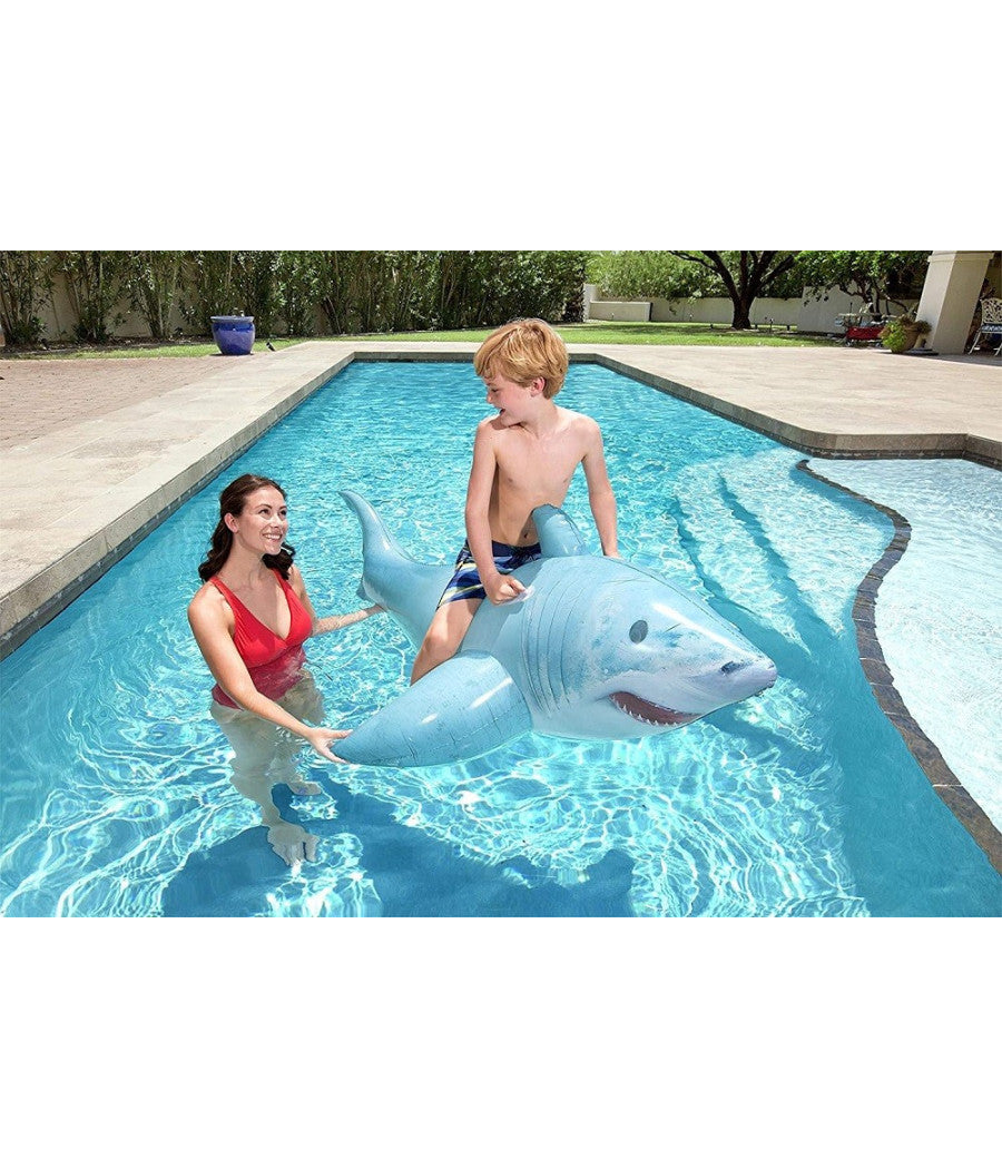 Trade Shop - Cavalcabile Gonfiabile A Forma Di Squalo 3d Con Maniglie 183x102cm Piscina 41405 -