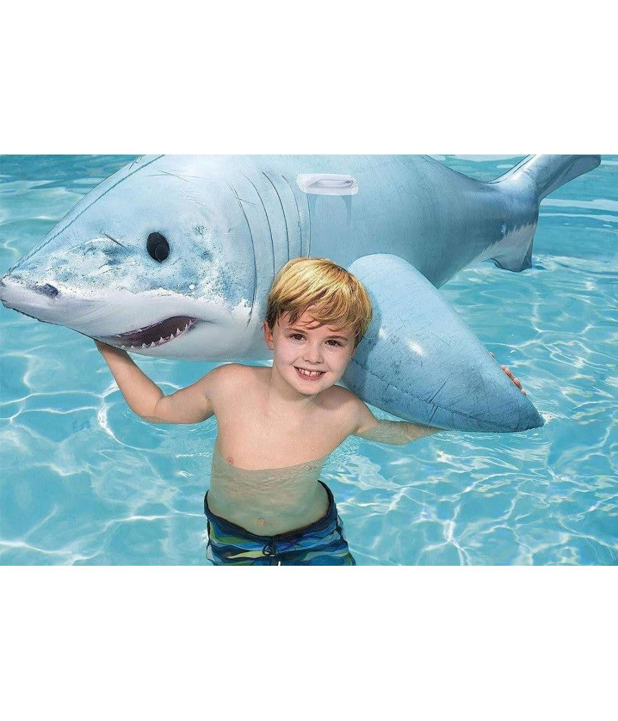 Trade Shop - Cavalcabile Gonfiabile A Forma Di Squalo 3d Con Maniglie 183x102cm Piscina 41405 -