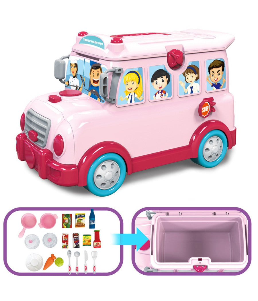 Cavalcabile Trolley Schoolbus Cucina Giocattolo Bambini 3in1 Luci Suoni Accessori         