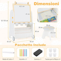 Cavalletto artistico per bambini con sgabello, Set tavolo attivit¨¤ 4-in-1 con lavagna magnetica e materiale artistico-Cavalletti e lavagne bambini