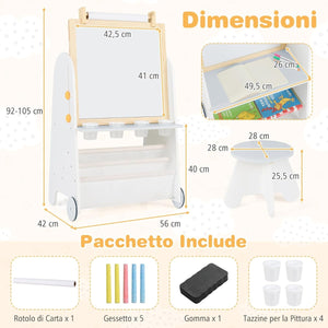Cavalletto artistico per bambini con sgabello, Set tavolo attivit¨¤ 4-in-1 con lavagna magnetica e materiale artistico-Cavalletti e lavagne bambini