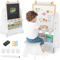 Cavalletto artistico per bambini con sgabello, Set tavolo attivit¨¤ 4-in-1 con lavagna magnetica e materiale artistico-Cavalletti e lavagne bambini