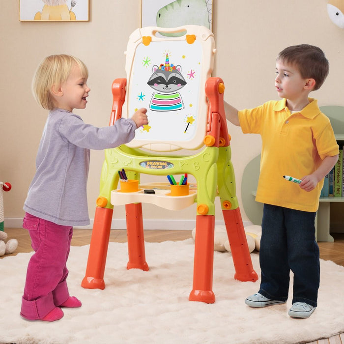 Cavalletto da tavolo per bambini con lavagna bianca magnetica e lavagna nera-Cavalletto d'arte regolabile in altezza Arancione