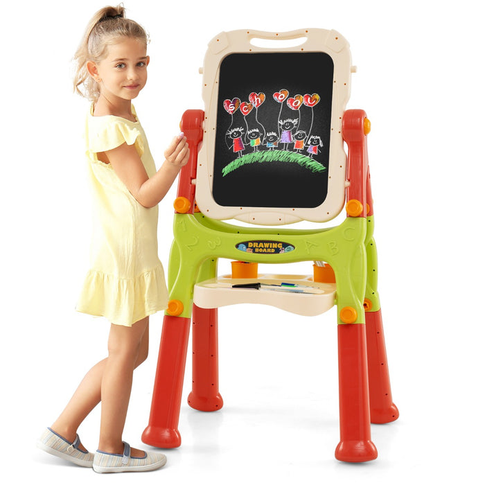 Cavalletto da tavolo per bambini con lavagna bianca magnetica e lavagna nera-Cavalletto d'arte regolabile in altezza Arancione