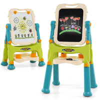 Cavalletto da tavolo per bambini con lavagna bianca magnetica e lavagna nera-Cavalletto d'arte regolabile in altezza Verde