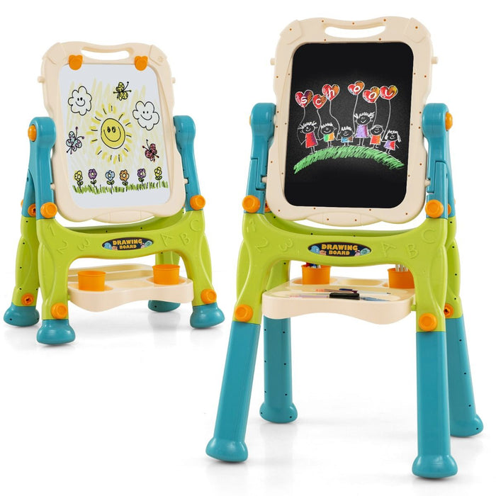 Cavalletto da tavolo per bambini con lavagna bianca magnetica e lavagna nera-Cavalletto d'arte regolabile in altezza Verde