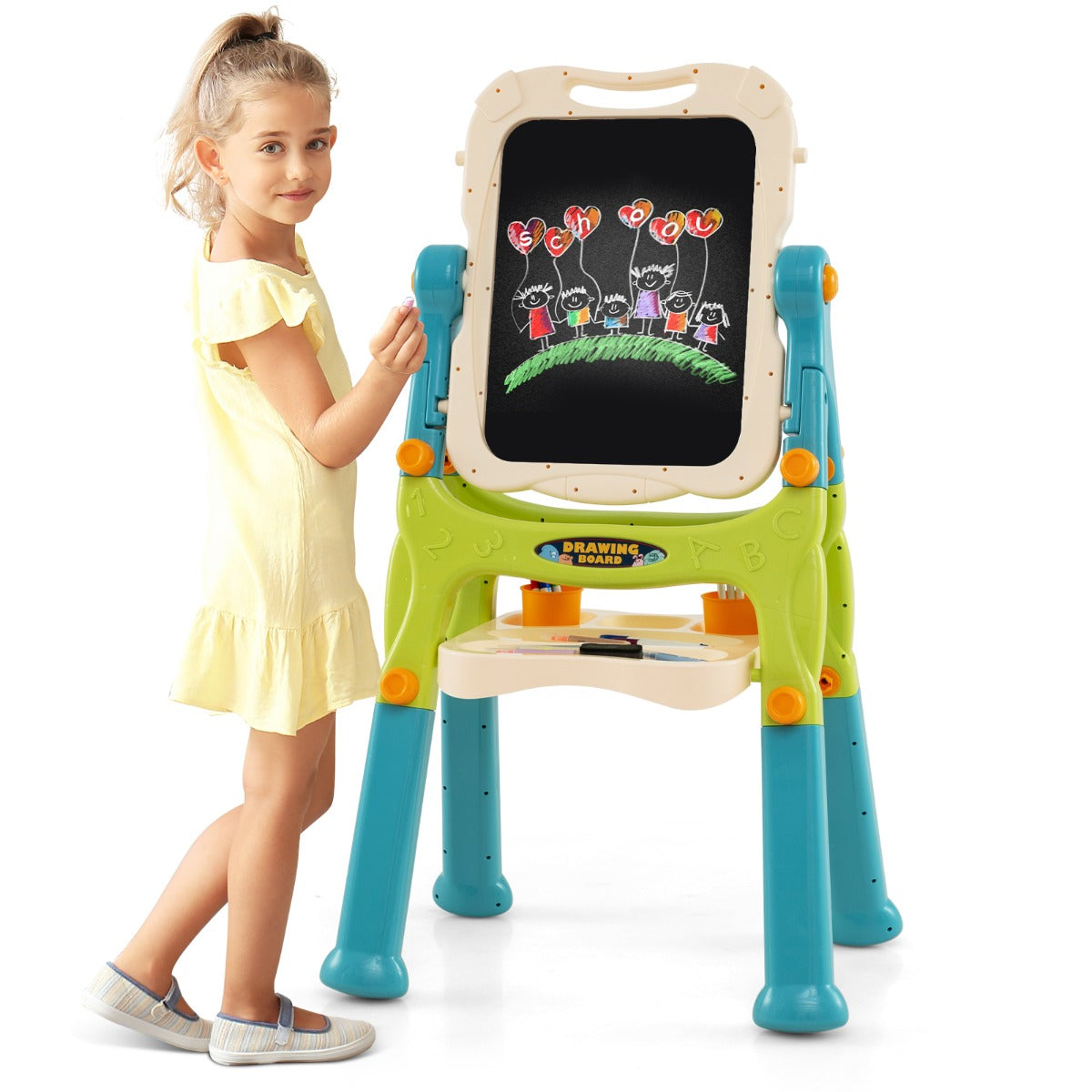 Cavalletto da tavolo per bambini con lavagna bianca magnetica e lavagna nera-Cavalletto d'arte regolabile in altezza Verde