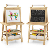 Cavalletto double face 3 in 1per bambini, Treppiede con lavagna bianca e nera e rotolo di carta Naturale-Cavalletti e lavagne bambini